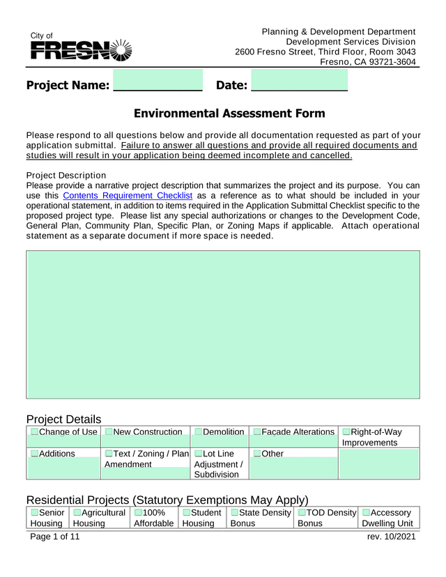 Environmental Assessment Form screenshot