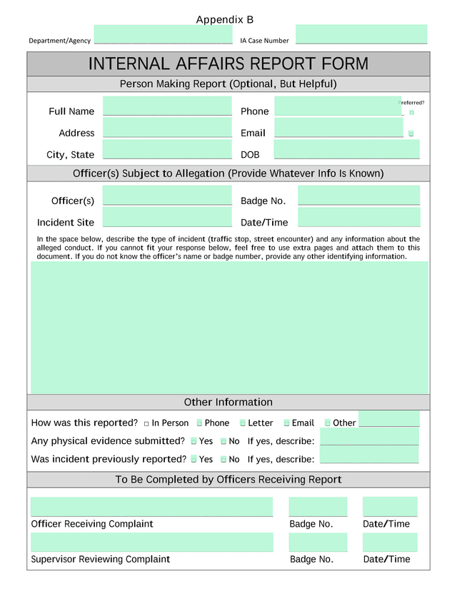 Internal Affairs Report Form screenshot