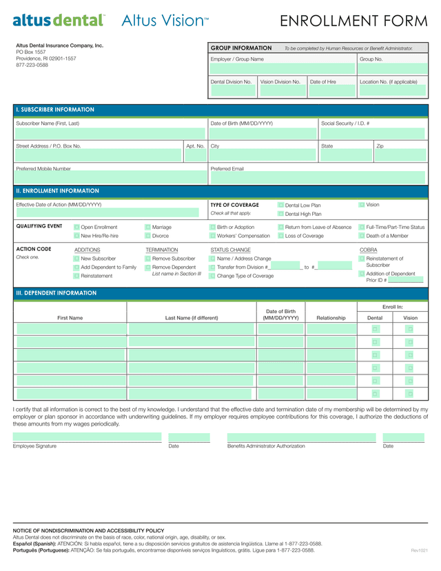 Enrollment Form screenshot