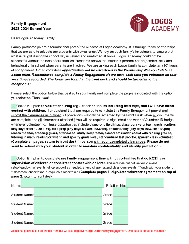 Family Engagement 2023 2024 School Year screenshot
