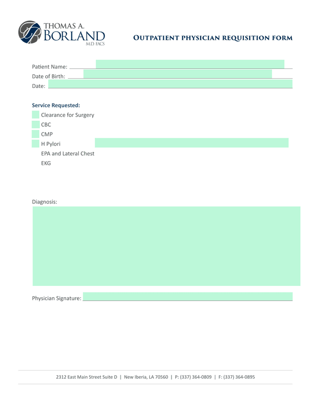 Outpatient Physician Requisition Form screenshot
