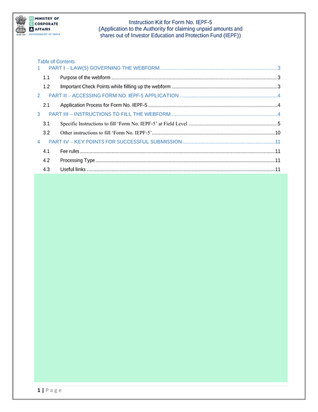 Instruction Kit For Form No. IEPF 5 screenshot