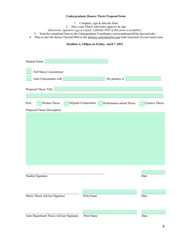 Undergraduate Honors Thesis Proposal Form screenshot