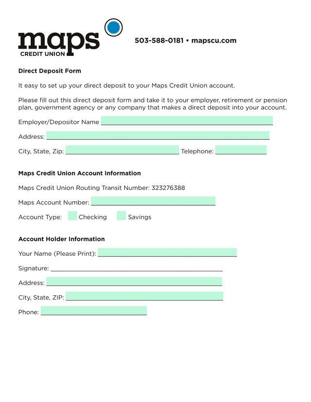 Direct Deposit Form screenshot
