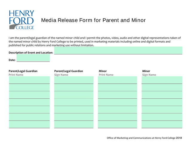 Media Release Form For Parent And Minor screenshot