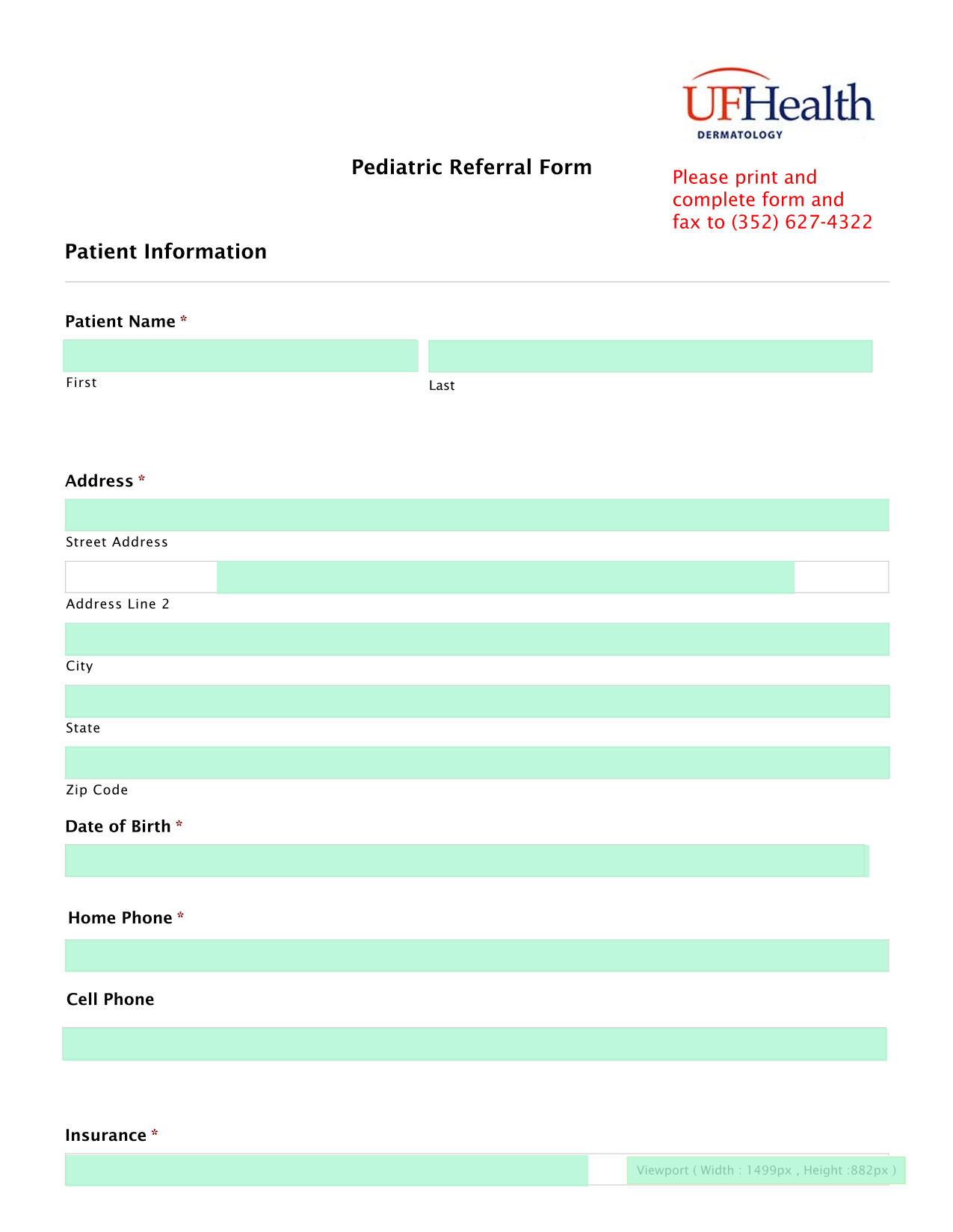 Pediatric Referral Form screenshot