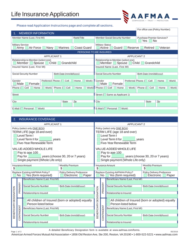 AAFMAA Beneficiary Designation Form screenshot