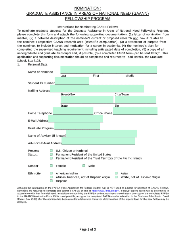 NOMINATION GRADUATE ASSISTANCE IN AREAS OF NATIONAL NEED (GAANN) FELLOWSHIP PROGRAM screenshot