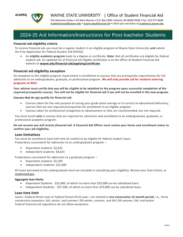 2024 25 Aid InformationInstructions For Post Bachelor Students screenshot
