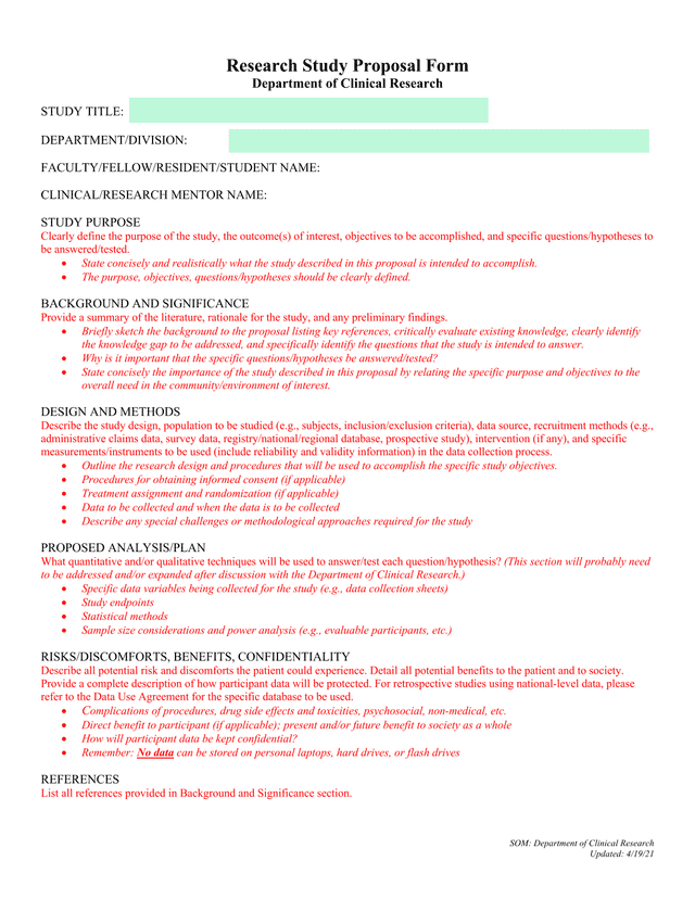 Research Study Proposal Form screenshot