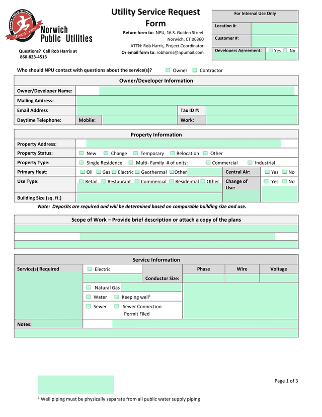 Utility Service Request Form screenshot