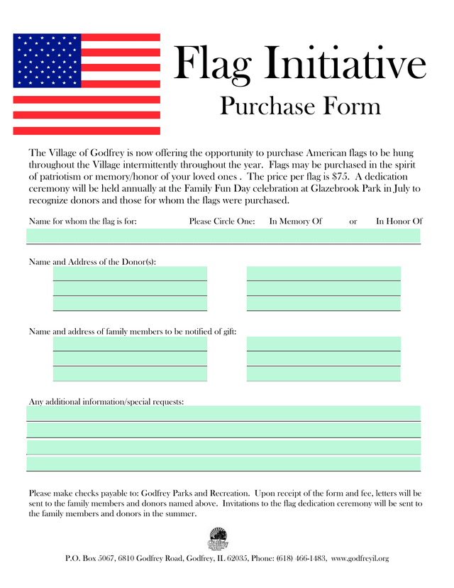 Flag Initiative Purchase Form screenshot