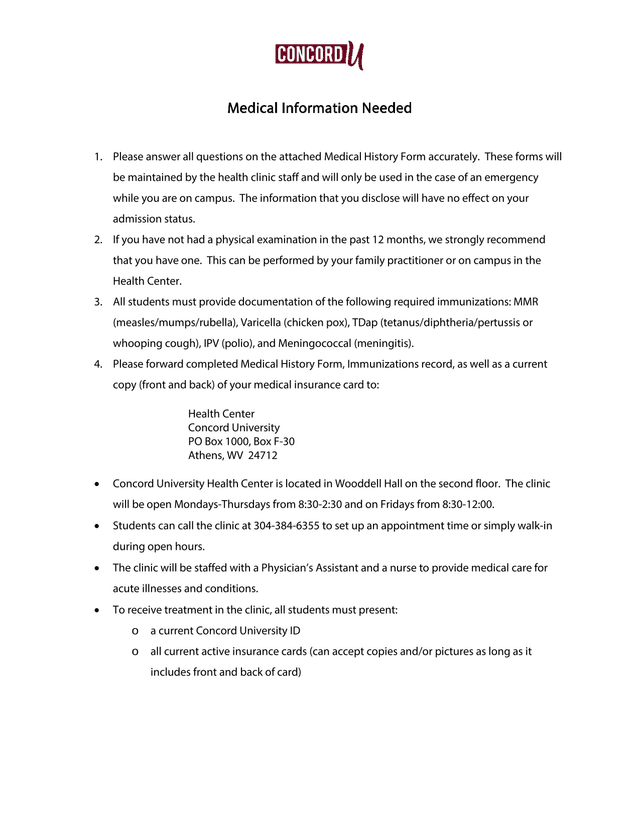 Medical History Form screenshot