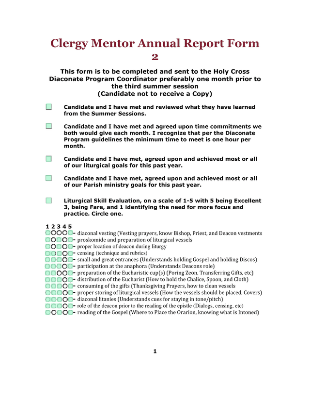 Clergy Mentor Annual Report Form screenshot