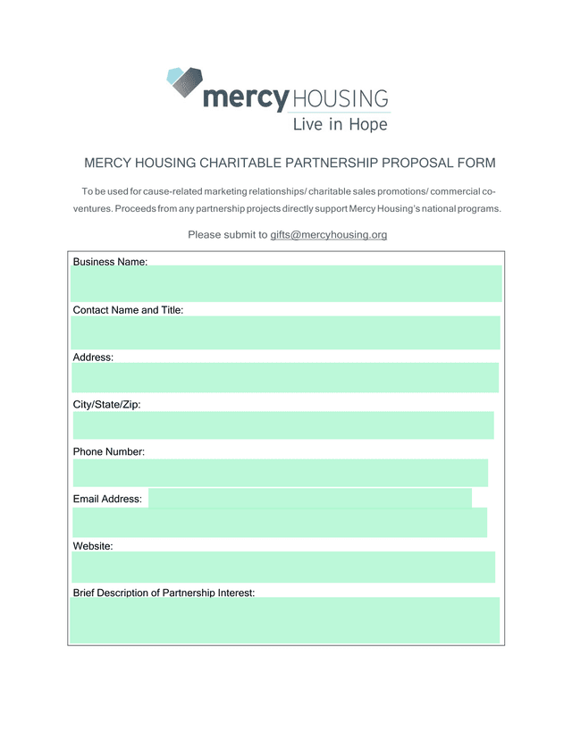 Mercy Housing Charitable Partnership Proposal Form screenshot