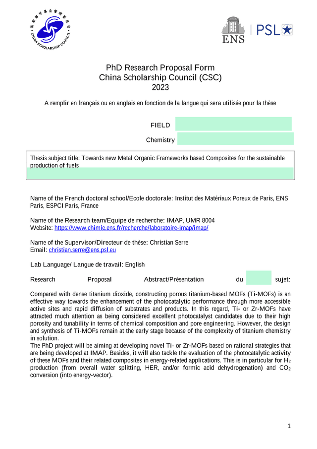 PhD Research Proposal Form screenshot