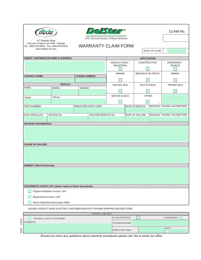 Warranty Claim Form screenshot