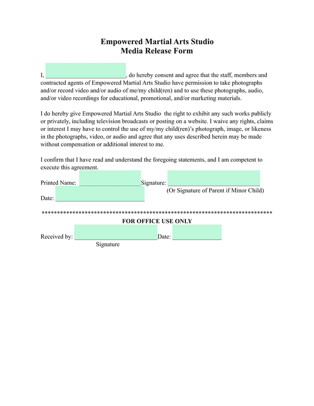 Media Release Form screenshot