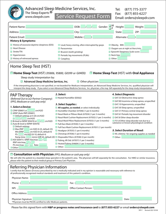 Service Request Form screenshot