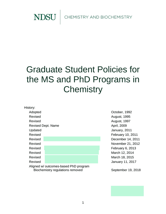 Graduate Student Policies For The MS And PhD Programs In Chemistry screenshot