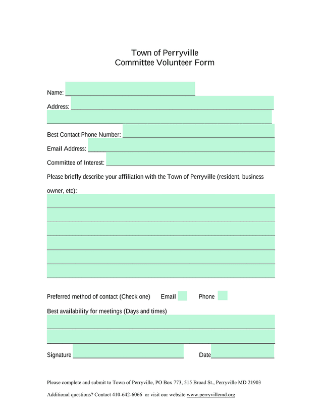 Committee Volunteer Form screenshot