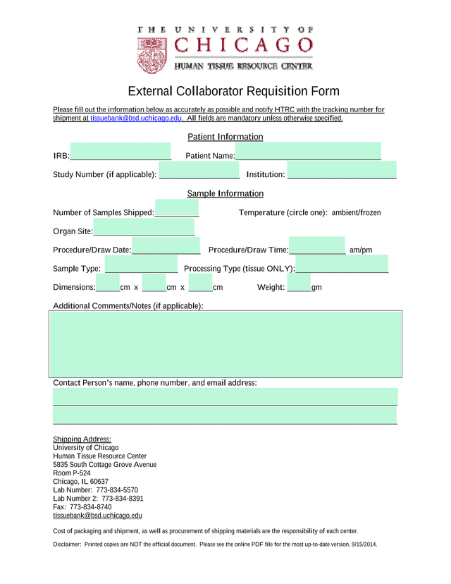 External Collaborator Requisition Form screenshot
