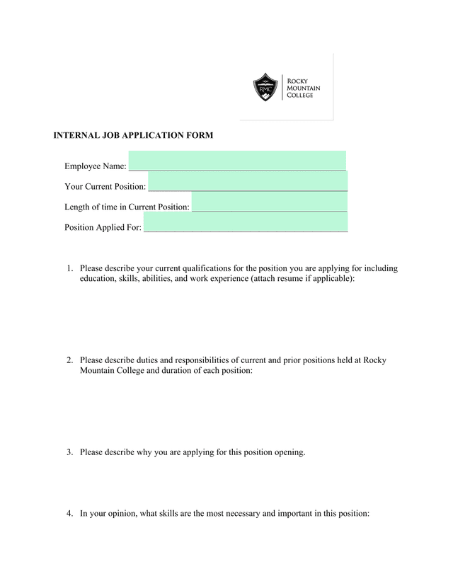 INTERNAL JOB APPLICATION FORM screenshot