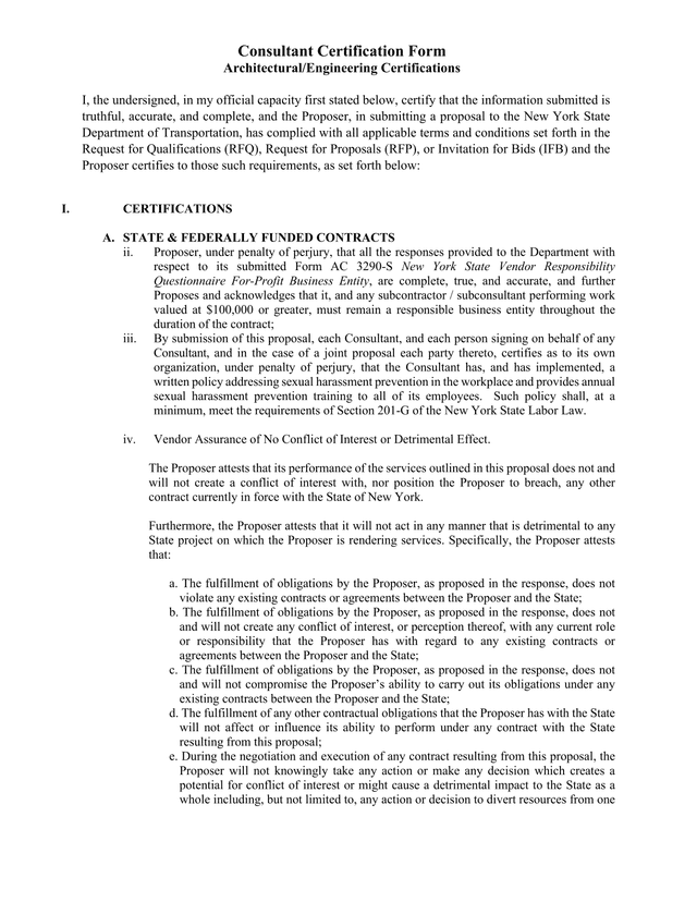 Consultant Certification Form screenshot