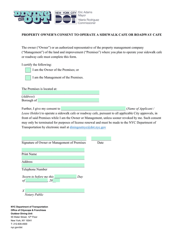 Property OwnerS Consent To Operate A Sidewalk Cafe Or Roadway Cafe screenshot