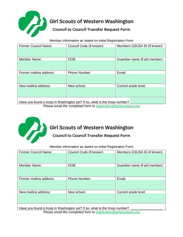 Member TransferRegistration Form screenshot