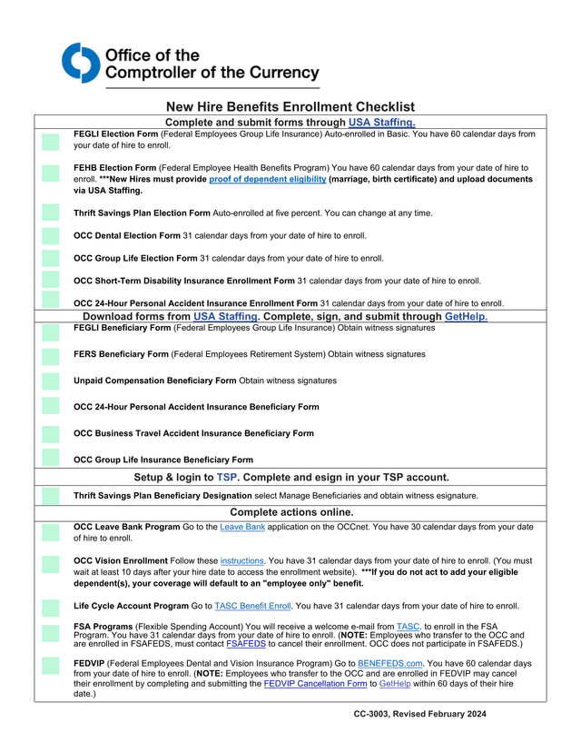 New Hire Benefits Enrollment Checklist screenshot
