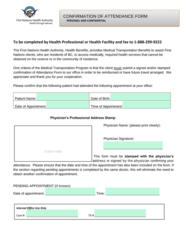 Confirmation Of Attendance Form screenshot