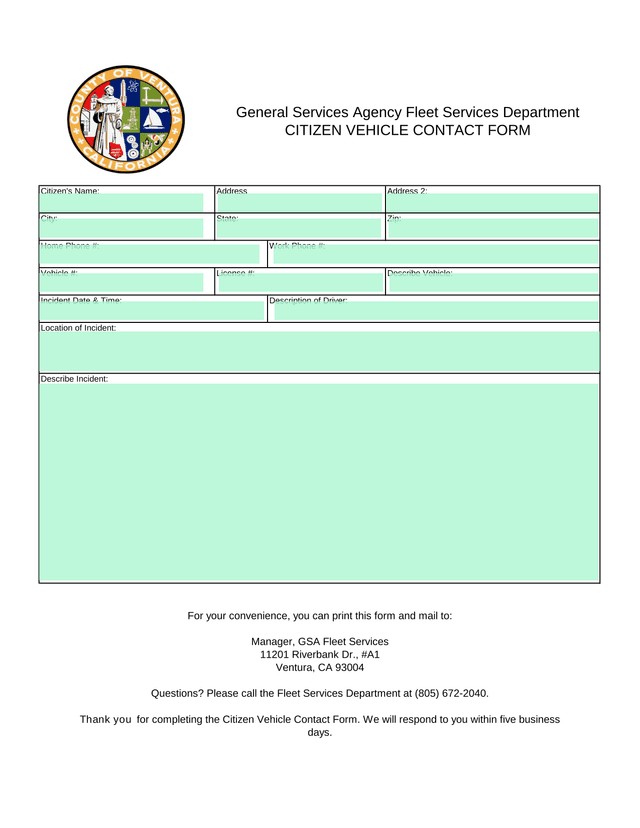 Citizen Vehicle Contact Form screenshot
