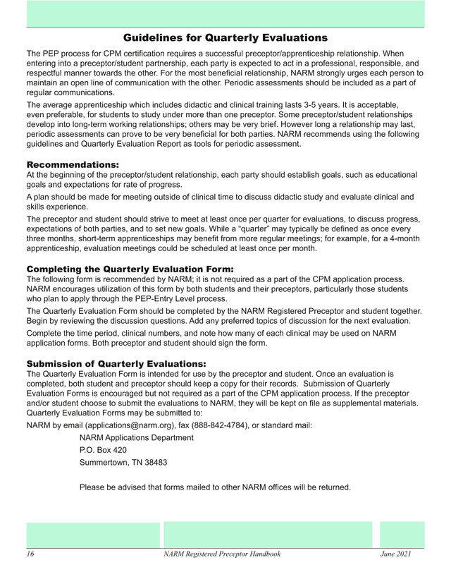 NARM Registered Preceptor Handbook screenshot