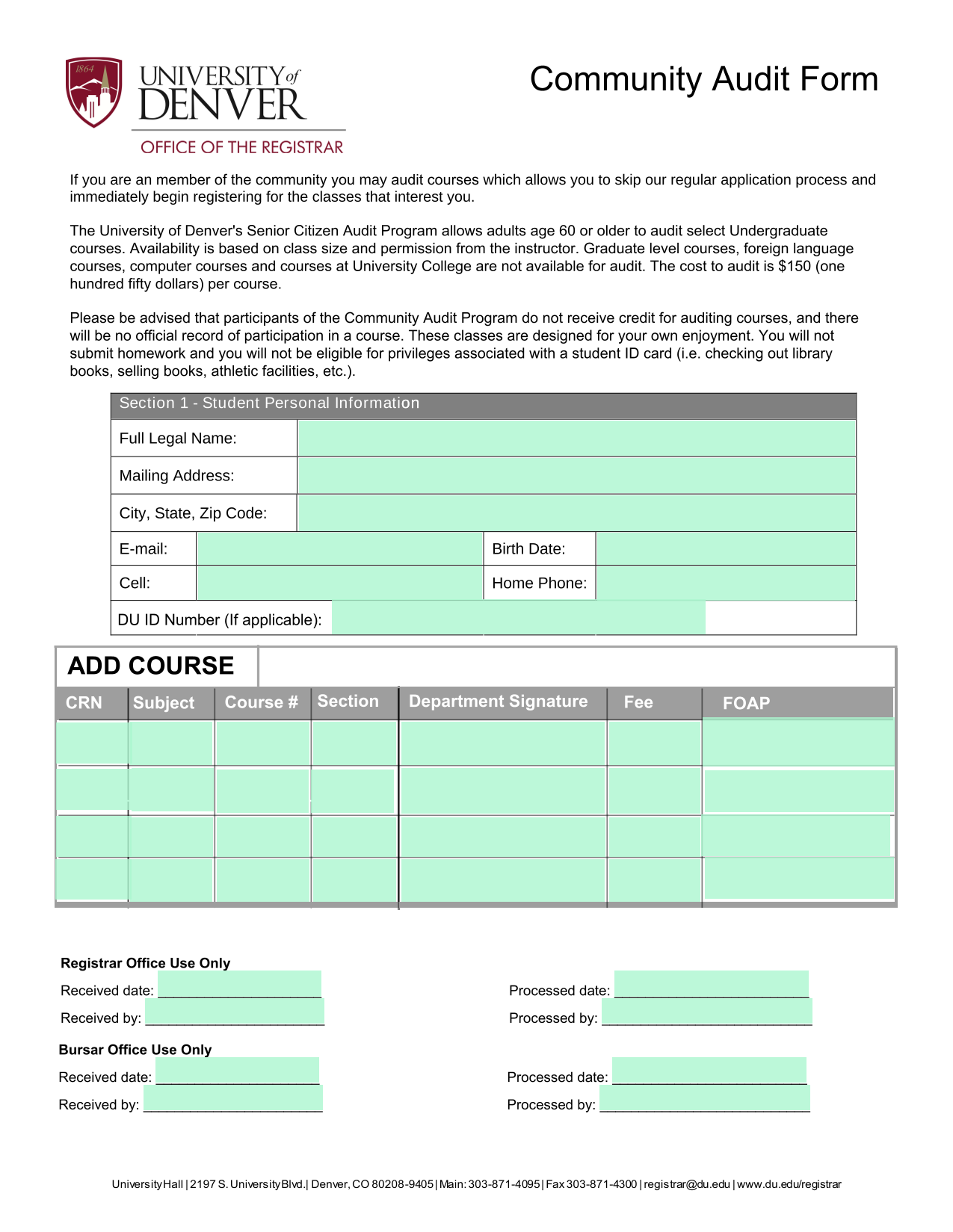 Community Audit Form screenshot