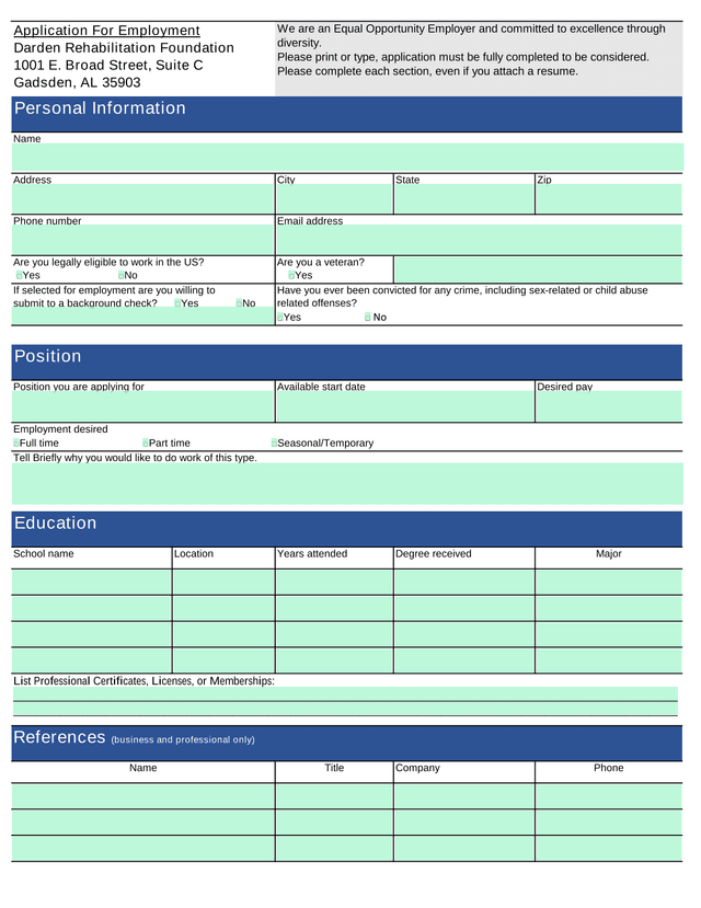 Application For Employment screenshot