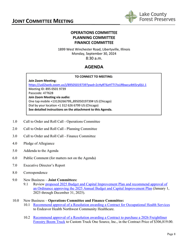 Joint Committee Meeting Agenda screenshot