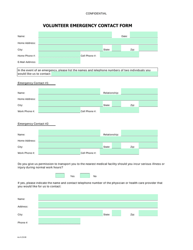 VOLUNTEER EMERGENCY CONTACT FORM screenshot