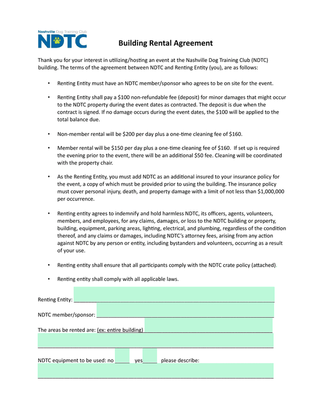 Building Rental Agreement screenshot