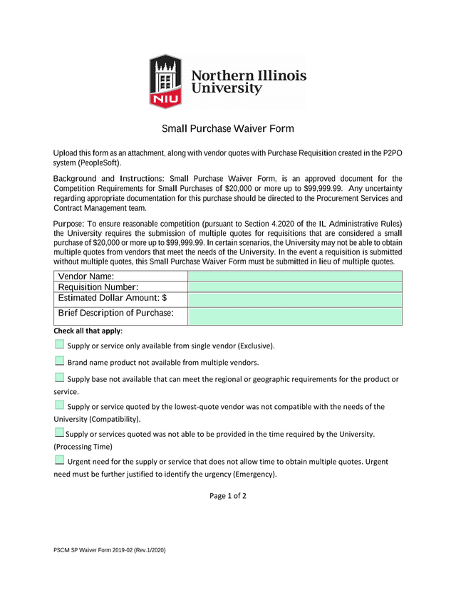 Small Purchase Waiver Form screenshot