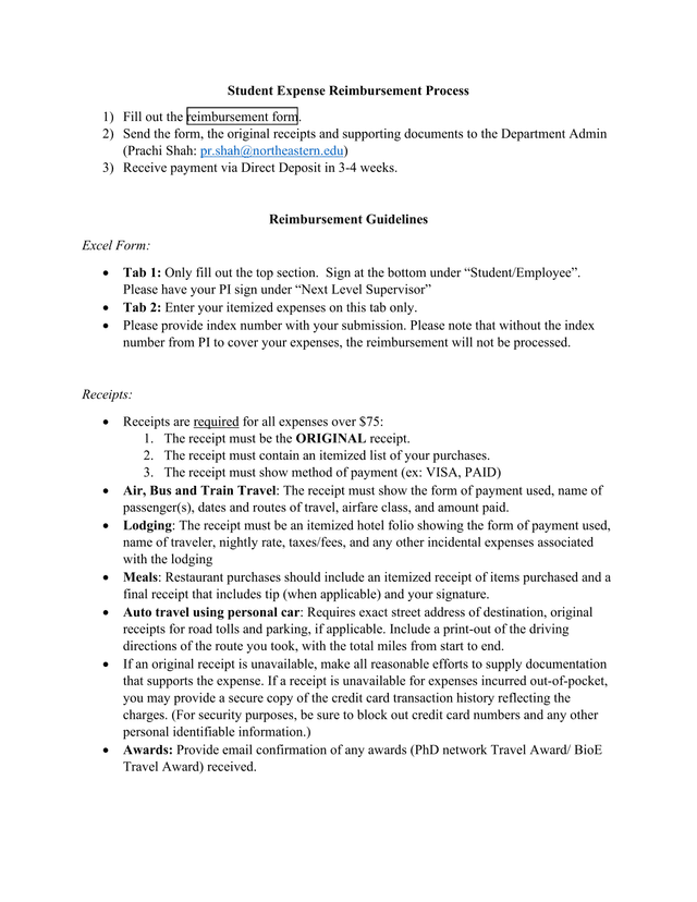 Student Expense Reimbursement Process screenshot