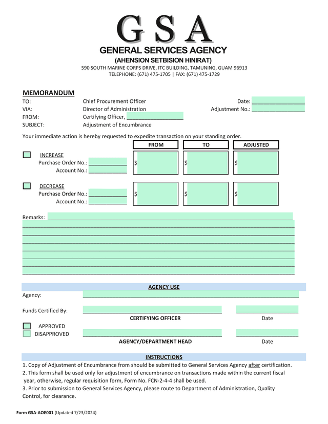 Adjustment Of Encumbrance screenshot