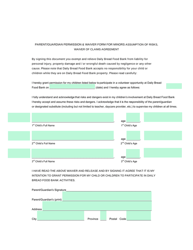 ParentGuardian Permission  Waiver Form For Minors screenshot