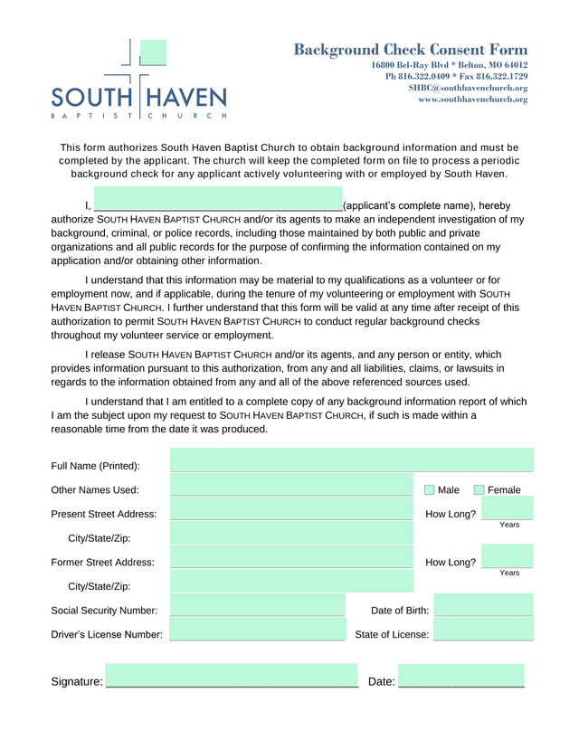 Background Check Consent Form screenshot
