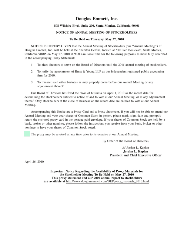 Notice Of Annual Meeting Of Stockholders screenshot