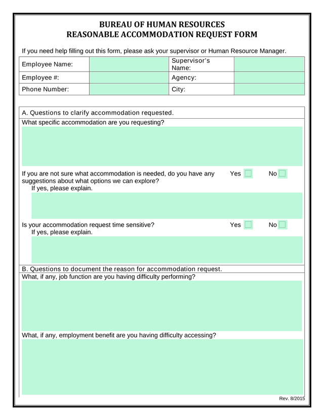 Reasonable Accommodation Request Form screenshot