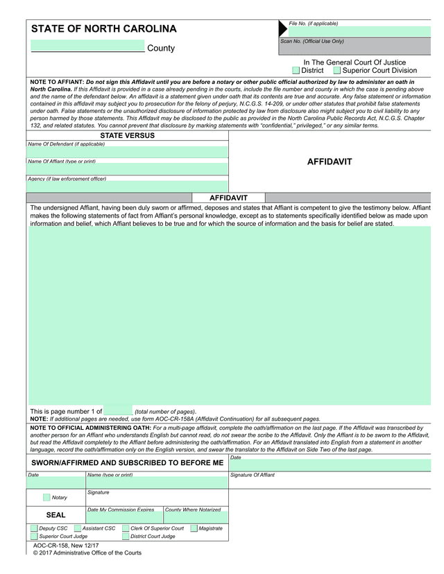 Affidavit screenshot