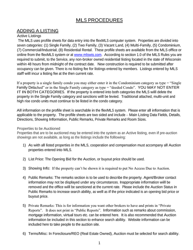 MLS PROCEDURES screenshot
