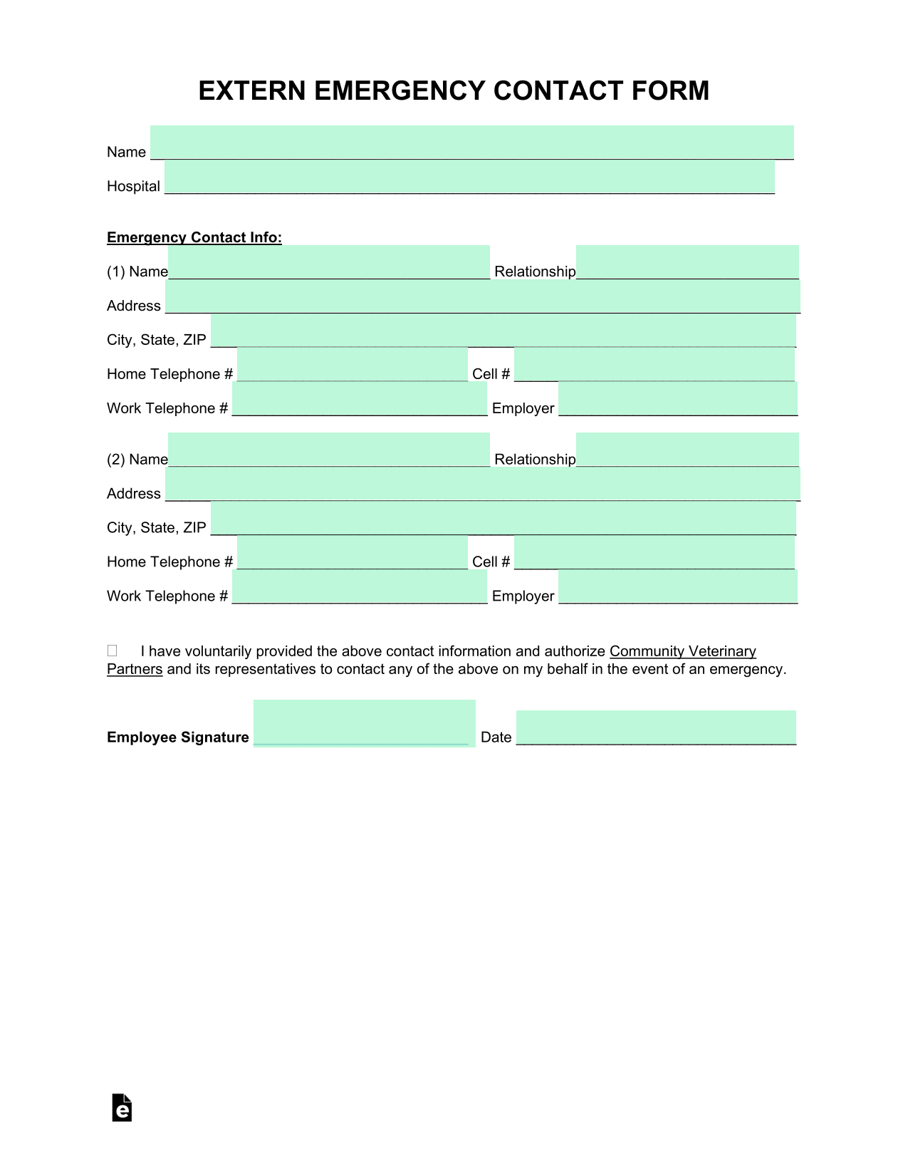EXTERN EMERGENCY CONTACT FORM screenshot
