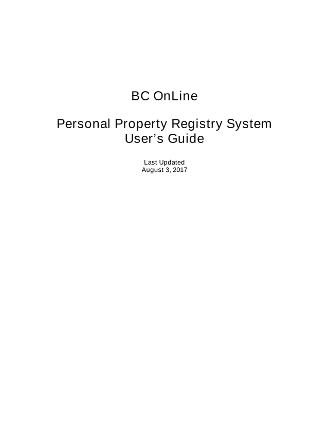BC OnLine Personal Property Registry System UserS Guide screenshot